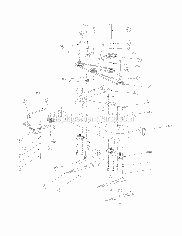 Fabricated Deck Spindle Assembly Diagram and Parts List for M60-KW 53AB5DCX150 Cub Cadet Sprayer